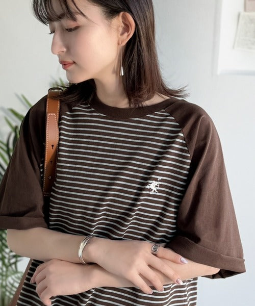 《JaVaジャバコラボ》お洒落迷子の救世主。綿100％胸刺繍ラグラン配色ボーダーTシャツ jv1260558