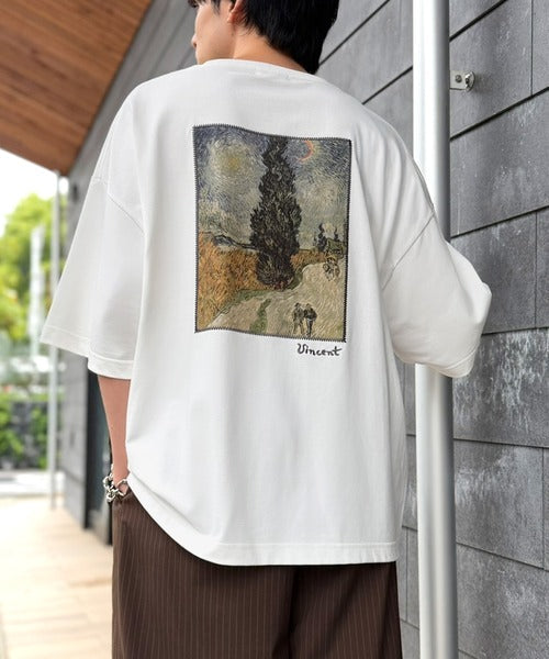 《ゴッホ絵画グラフィック》ステッチ刺繍MIXデザイン 高機能半袖Tシャツ【接触冷感・UVカット機能付き】【JaVaジャバコラボ】 jo1150093