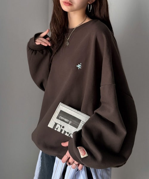 《JaVaジャバコラボ》刺繍が映える"ゆるっと"スウェット。胸刺繍ライトウェイト裏起毛ドルマントレーナー jo0780030