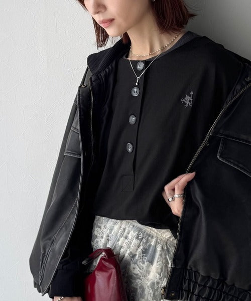 着回し力抜群♪リラックスシルエットで程よい抜け感◎胸刺繍ヘンリーネックトップス ce1020324