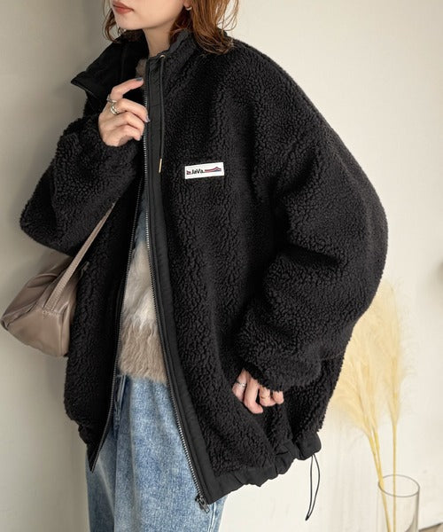 《JaVaジャバコラボ》冷え知らず＆洒落見えアウター。あったかボア異素材切り替えブルゾン jv1240102