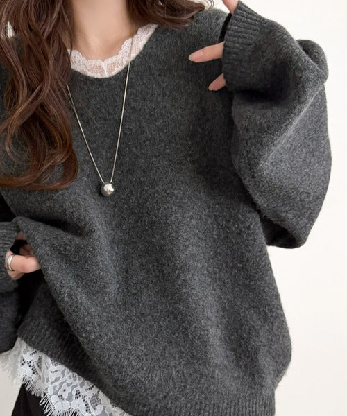 【mily bilet】着るだけで垢抜ける大人フェミニン。レースドッキングふわもちニット mi1029194