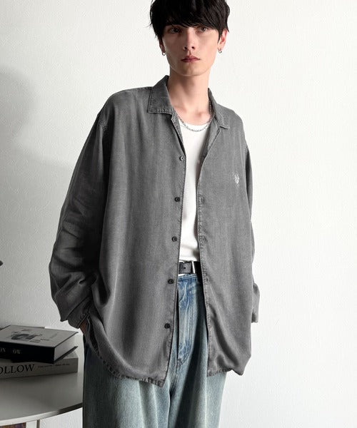 【Classical Origin】「至福のひととき。」ルーズフィットオープンカラーデニムシャツ（長袖）/Loose Fit Open Collar Denim Shirt co1150038