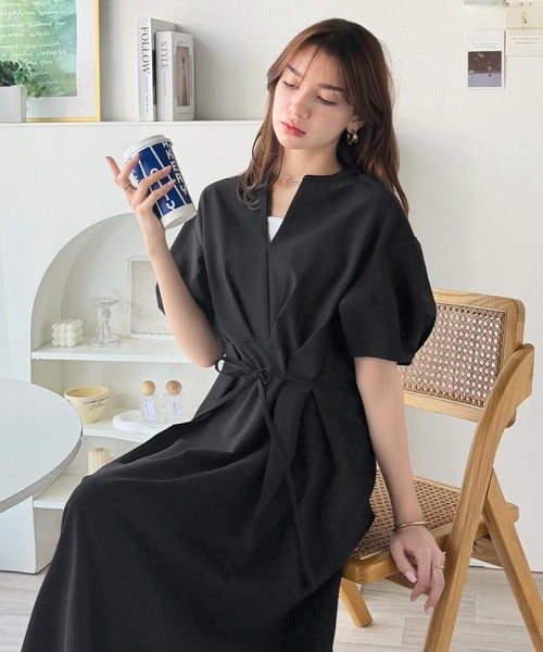 【UVカット・防シワ・吸水速乾機能付き】涼しさも美しさも、さらっと叶える。サッカーランタンスリーブステッチタックワンピース（無地・チェック柄） ce1265039