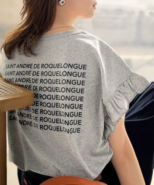 《JaVaジャバコラボ》着るだけで主役級。綿100％バック箔プリント袖フリルTシャツ（半袖） jv1330104