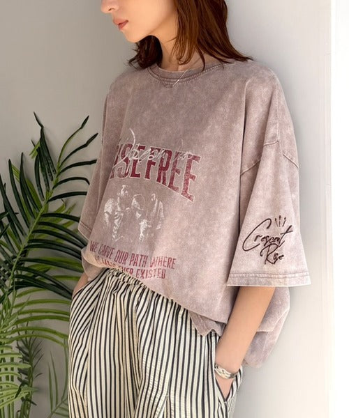 《JaVaジャバコラボ》キャッチーな個性派スタイル。綿100％前後2wayアシッドウォッシュビッグロックTシャツ(半袖） jv1260545