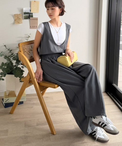 《JaVaジャバコラボ》前後で印象チェンジ♪前後2wayUネックツータックイージーサロペットパンツ jv0780086
