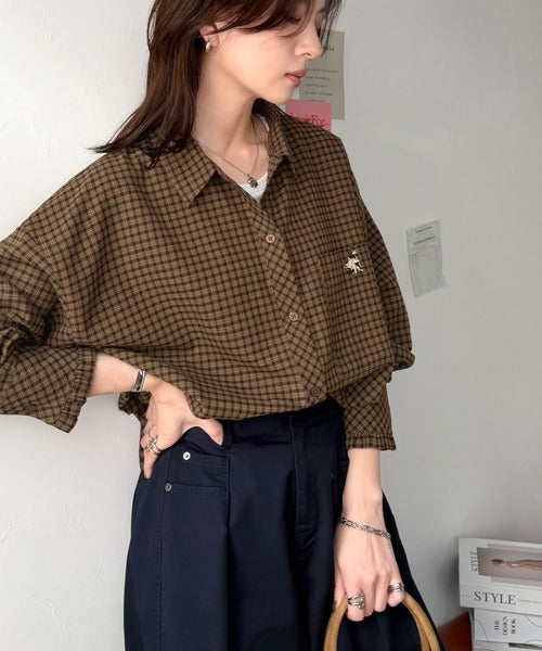 袖先に甘さを添えて。刺繍＆胸ポケット付き 柄アソート起毛シャツ(チェック/ストライプ柄) ce1010666