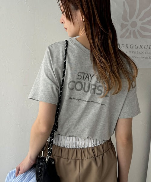 【sustaina+】シンプルなのに格上げ感抜群。オーガニックコットン100%前後2wayロゴ刺繍＆フロッキーTシャツ(半袖) ce1260399