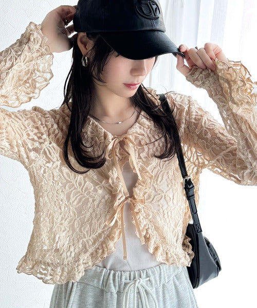 【mily bilet】トレンドが華やか♪花柄レースリボンカーディガン mi1019074