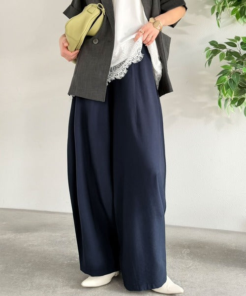 【UVカット・接触冷感機能付き】バレルシルエットでスッキリと、大胆に。ビンテージワッシャー加工 リネンライクタックボリュームパンツ ce0940260