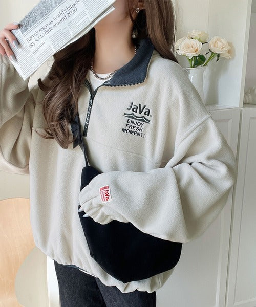 《JaVaジャバコラボ》ふんわり暖かくて軽快♪レトロスポーティなアノラックフリースハーフジッププルオーバー jv1260483