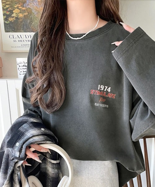 《JaVaジャバコラボ》ゆるっとカジュアルに着こなす。綿100%ピグメント加工グラフィックプリントTシャツ（長袖） jv1050407