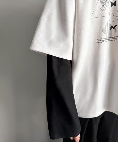 【Classical Origin】幾何学柄ポンチ素材レイヤードTシャツ(長袖)／Geometric Pattern Ponte Layered T-Shirt co1150050