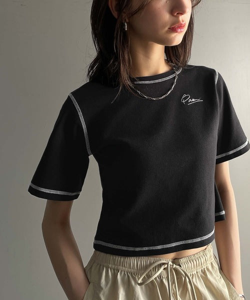 1枚で今っぽデザイン♪PAEAN刺繍配色ステッチチビTシャツ（半袖） ce1020200