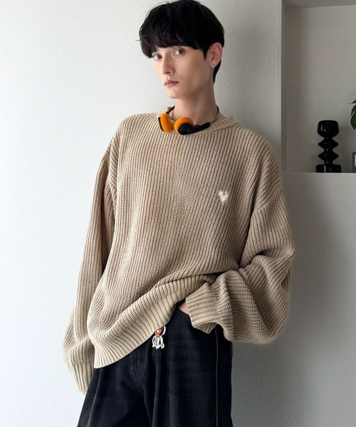 【Classical Origin】「究極スタンダード」畔編みオーバーサイズクルーネックセーター ／Oversized Ribbed Knit Crew Neck Sweater co0780012