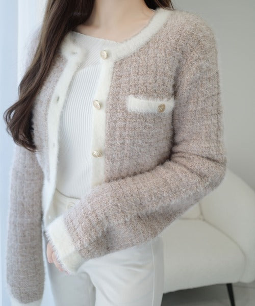 【mily bilet】ツィードライクフェザー切り替えラメニットジャケット mi1329043