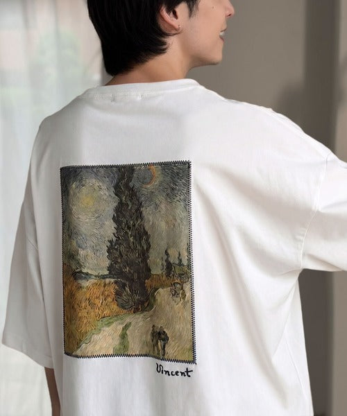 《ゴッホ絵画グラフィック》ステッチ刺繍MIXデザイン 高機能半袖Tシャツ【接触冷感・UVカット機能付き】【JaVaジャバコラボ】 jo1150093