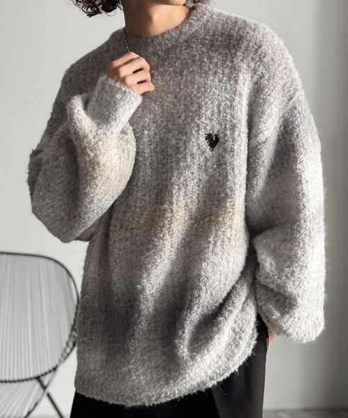 【Classical Origin】「質感で魅せる。」Gradient Boucle Knit Crew Neck Sweater／ブークレー素材グラデ―ションクルーネックセーター co0780013