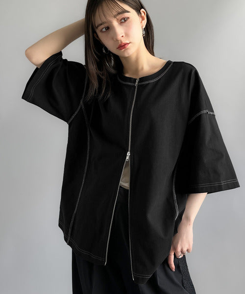 【Classical Origin】「1枚でも羽織でも。」インサイドアウト仕様2wayダブルジップTシャツ／Inside-Out Oversized Double-Zip 2way T-Shirt co1150018