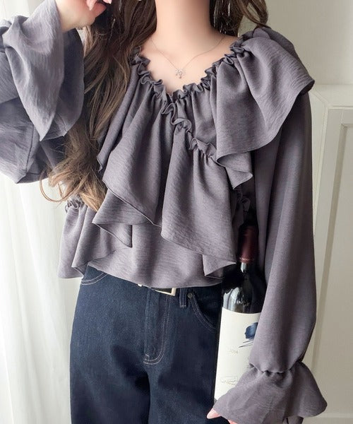 【mily bilet】大人の甘さがちょうどいい♪オフショル2wayキャンディースリーブカシュクールブラウス（長袖） mi1019127