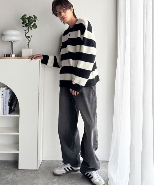 《JaVaジャバコラボ》クラシカル×モダンな一枚。ラガーデザインリラックスニット（長袖） jm1020270