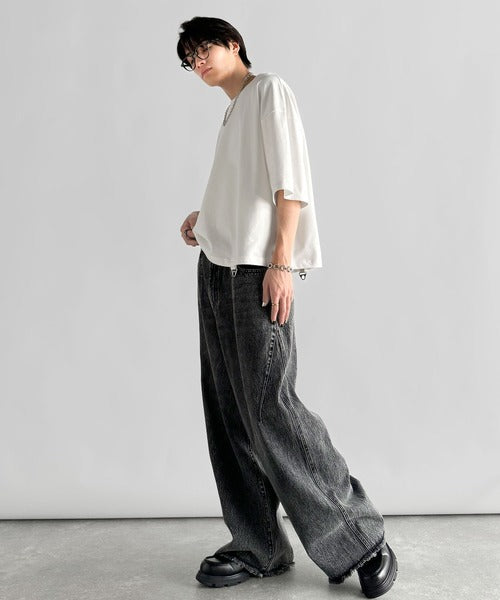 Belt Design Transformable Cropped T-Shirt／脱着式ベルトデザインショート丈Tシャツ co1150015