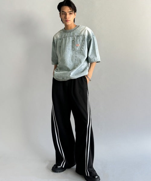 《JaVaジャバコラボ》綿100％ヴィンテージ加工アウターデニムTシャツ jo1010007