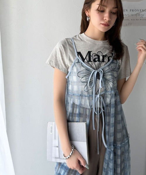 【mily bilet】大人の甘さを引き立てる。チェックチュールフリルティアードキャミワンピース mi1139078