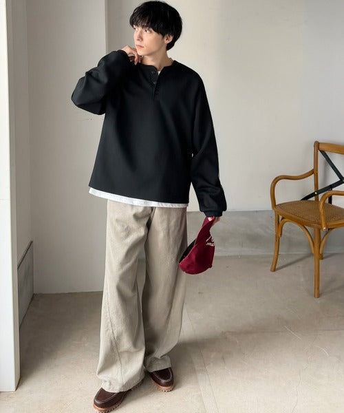《JaVaコラボ》ラフに着るほど、サマになる。ダンボール素材ヘンリーネックTシャツ（長袖） jo1010077