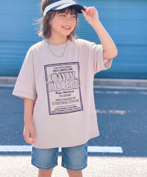 【キッズ】《JaVaジャバコラボ》親子お揃い リンクコーデできちゃう！前後2way 綿100％ロゴプリントTシャツ(半袖) jk1050136