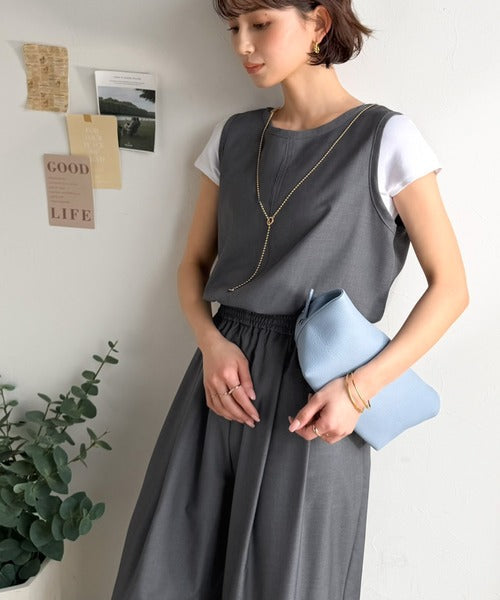 《JaVaジャバコラボ》前後で印象チェンジ♪前後2wayUネックツータックイージーサロペットパンツ jv0780086