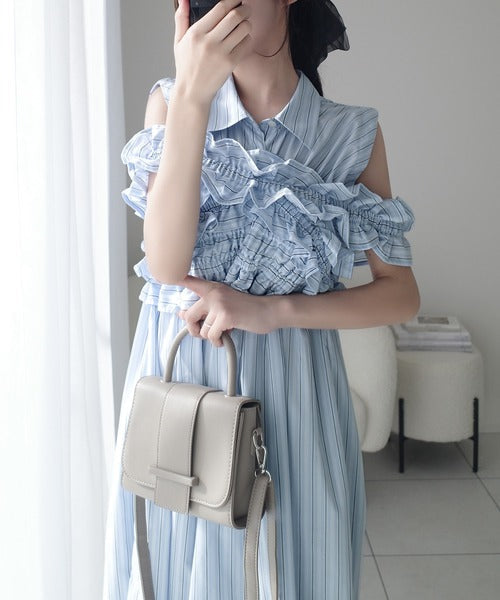 【mily bilet】袖取外し可能で着こなし自在！マルチウェイビスチェドッキングストライプシャツワンピース mi1019082