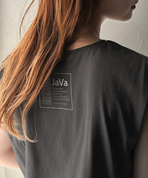 《JaVa ジャバコラボ》大人上級スタイル。メッシュレイヤードバックプリントシャーリングトップス (インナータンクトップセット) jv1260403