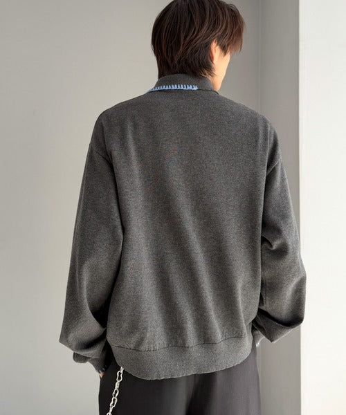 《JaVaジャバコラボ》さりげない配色で着こなしに差を。ステッチ配色ショート丈ニットシャツ jo1150087