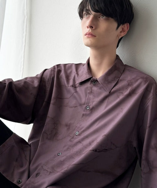 【Classical Origin】「都会的スタイル」。総柄ドレープキャンプカラーシャツ（長袖）/Relaxed Drape All-Over Pattern Camp Collar Shirt co1150039