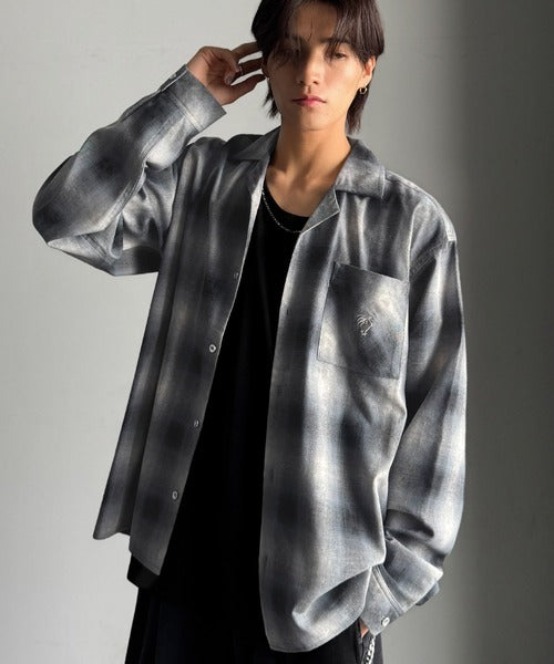 【Classical Origin】自然体のカッコよさ。ヴィンテージ風チェック柄オープンカラーシャツ（長袖）/Vintage-style check pattern open collar shirt co1010024