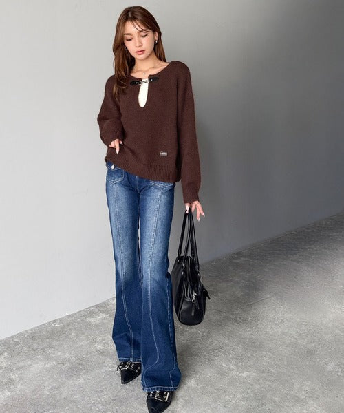 【mily bilet】癒しのモヘアタッチ。バックル使いVネックニット（長袖） mi1029138