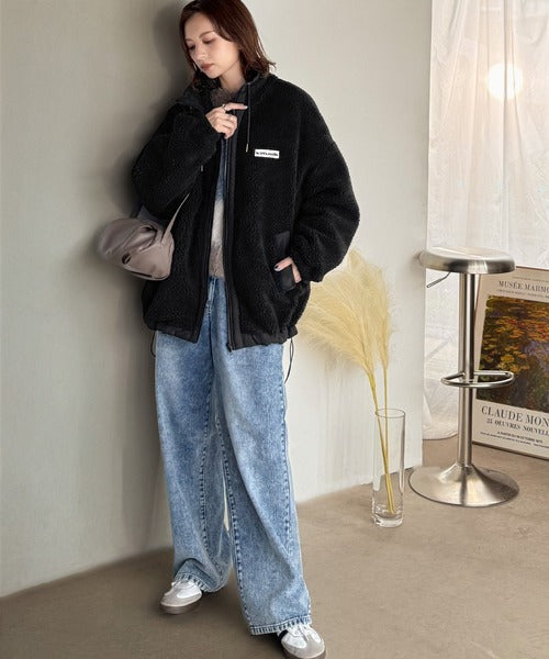 《JaVaジャバコラボ》冷え知らず＆洒落見えアウター。あったかボア異素材切り替えブルゾン jv1240102