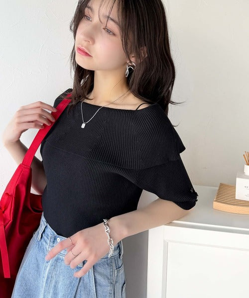 大人フェミニンな着こなし。オフショルリブニット(半袖) ce1020234