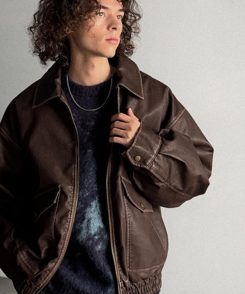 【Classical Origin】「Sランクアイテム。」ヴィンテージレザー中綿入りブルゾン／Vintage Leather Padded Blouson co1320001