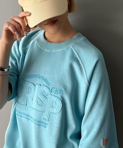 《JaVaジャバコラボ》裾はドロストでお好みのシルエットに。ヴィンテージライクな半袖ロゴスウェット jv1029126