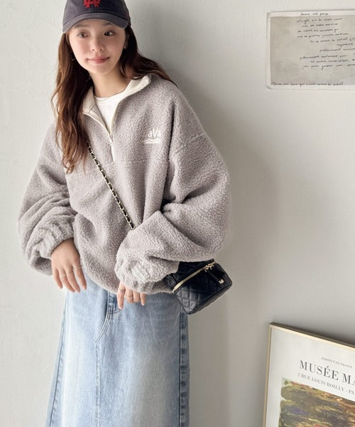 《Javaジャバコラボ》ボア素材×刺繍でおしゃれ上級者に格上げ♪アノラックハーフジッププルオーバー jv1260484