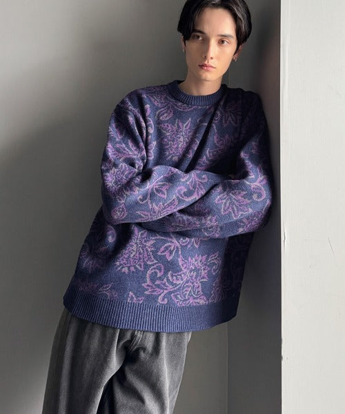 【classical origin】視線を奪う、ジャガード花柄ニット／Jacquard Floral Knit Sweater ao1020311