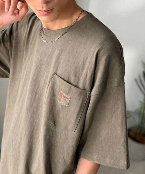 《JaVa ジャバコラボ》古着風ストリートMIX。綿100%ヘヴィーウエイト胸ポケピグメントTシャツ jv1029020