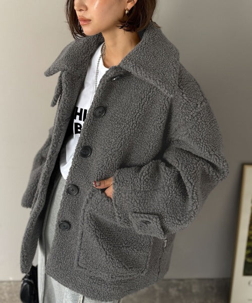 《JaVaジャバコラボ》纏う大人ボアが包み込む♪ボアショートブルゾン jv1265010