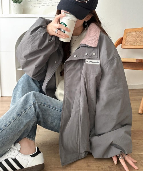 《JaVa ジャバコラボ》だぼっとが可愛さ増し増し♪寒い冬も乗り切れる！しっかり暖か、襟リブ中綿モンスターブルゾン（ミドル丈） jv1265094