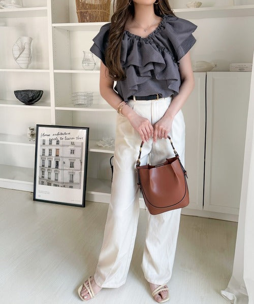 【mily bilet】ひらり、涼しげ。品ある甘さふわっと香る♪前後2wayノースリーブカシュクールブラウス mi1019151