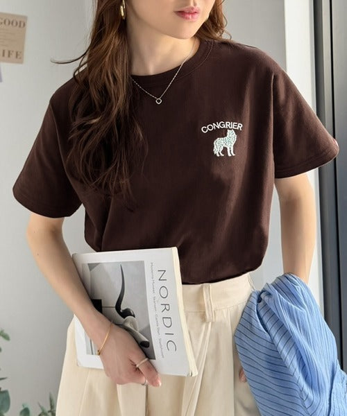 《JaVa ジャバコラボ》大人の遊び心をプラス。綿100％オオカミ刺繍Tシャツ（半袖） jv1330074