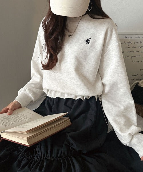一枚でコーディネートが完成する優秀アイテム◎胸刺繍ドロスト裏起毛ドッキングワンピース ce1020325